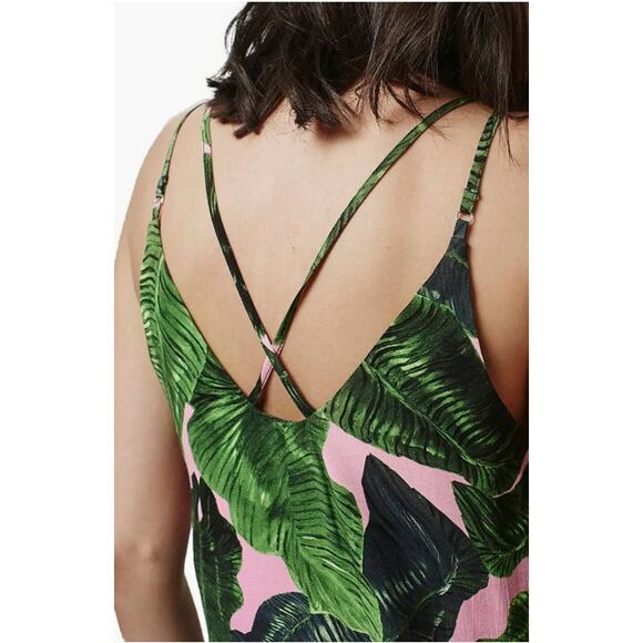 TOPSHOP Tropical Print Palm Print Botanical Cross Back Slip Dress // 6 - Picture 12 of 12